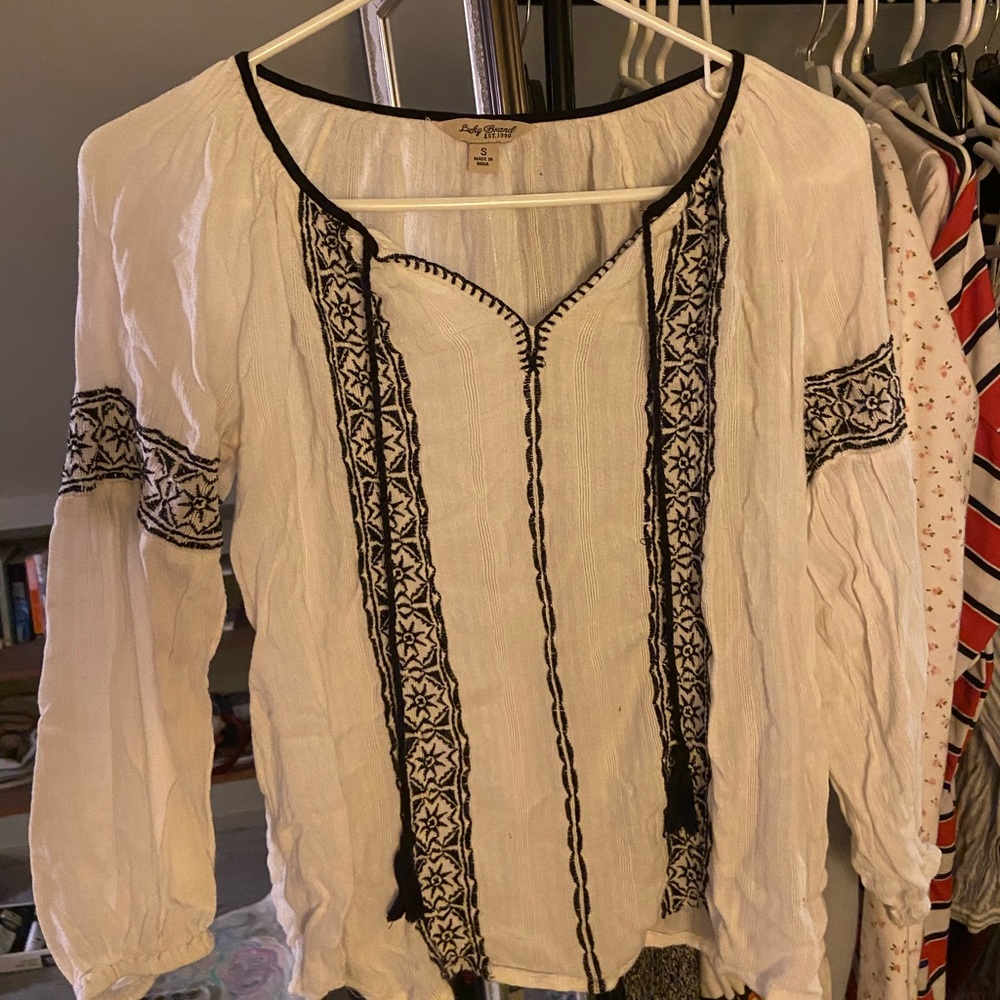 Lucky Brand Blue and White Embroidered Blouse